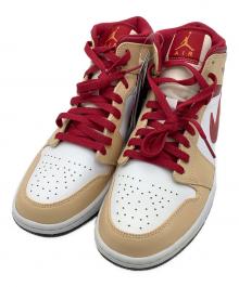 NIKE（ナイキ）の古着「AIR JORDAN1　ミッドカットスニーカー」｜ベージュ×レッド