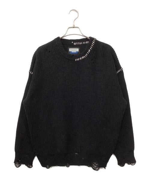 MAISON SPECIAL（メゾンスペシャル）MAISON SPECIAL (メゾンスペシャル) Embroidery Damage Prime-Over Crew Neck Knit Pullover ブラック サイズ:01の古着・服飾アイテム