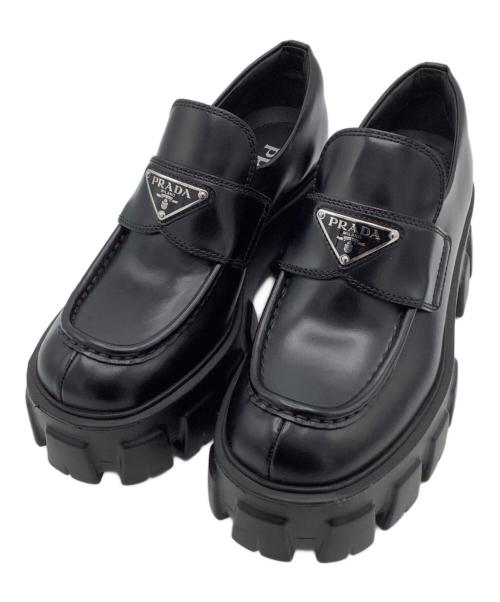 PRADA（プラダ）PRADA (プラダ) ブラッシュドレザーモノリスローファー ブラック サイズ:36の古着・服飾アイテム