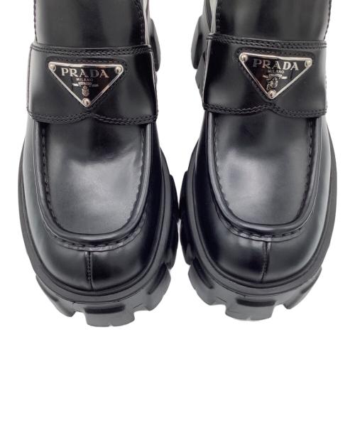 PRADA（プラダ）PRADA (プラダ) ブラッシュドレザーモノリスローファー ブラック サイズ:36の古着・服飾アイテム