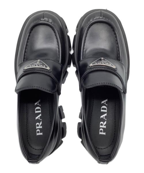 PRADA（プラダ）PRADA (プラダ) ブラッシュドレザーモノリスローファー ブラック サイズ:36の古着・服飾アイテム