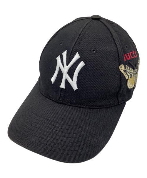 GUCCI（グッチ）GUCCI (グッチ) バタフライ刺繍 ニューヨークヤンキース　キャップ ブラックの古着・服飾アイテム