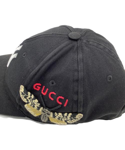 GUCCI（グッチ）GUCCI (グッチ) バタフライ刺繍 ニューヨークヤンキース　キャップ ブラックの古着・服飾アイテム