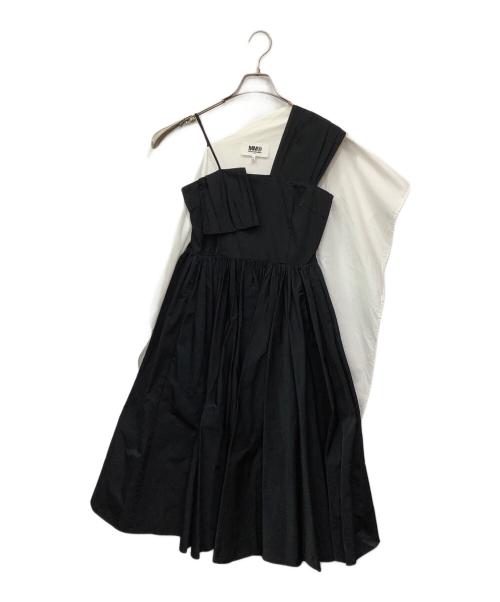 MM6 Maison Margiela（エムエムシックスメゾンマルジェラ）MM6 Maison Margiela (エムエムシックスメゾンマルジェラ) Deconstructed Ruffled Crepe Dress ブラック×ホワイト サイズ:36の古着・服飾アイテム
