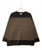 MAISON SPECIALメゾンスペシャル）の古着「18G Milan Ribs Border Prime-Over Boat Neck Knit Pullover」｜ブラック×ブラウン