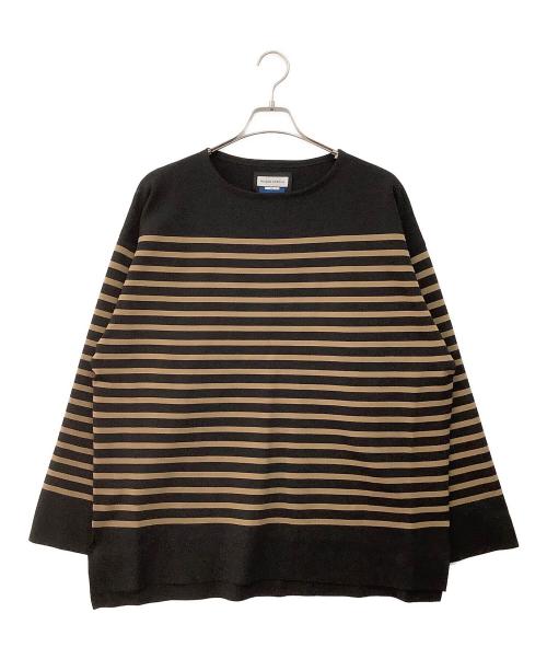 MAISON SPECIAL（メゾンスペシャル）MAISON SPECIAL (メゾンスペシャル) 18G Milan Ribs Border Prime-Over Boat Neck Knit Pullover ブラック×ブラウン サイズ:2の古着・服飾アイテム