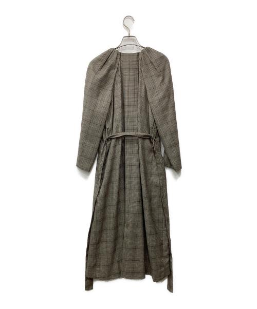 LANVIN en Bleu（ランバンオンブルー）LANVIN en Bleu (ランバンオンブルー) タックスリーブチェックロングコート ブラウン×オレンジ サイズ:38の古着・服飾アイテム