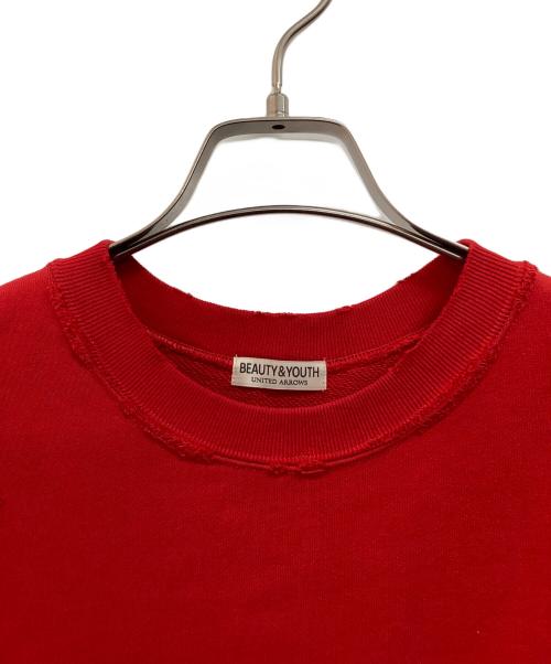 BEAUTY&YOUTH（ビューティーアンドユース）BEAUTY&YOUTH (ビューティーアンドユース) クラッシュ クルーネック スウェット レッド サイズ:Mの古着・服飾アイテム