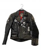 CAMPRIカンパリ）の古着「レザーダブルジャケット」｜ブラック