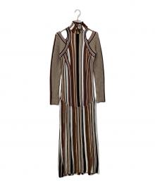 Mame Kurogouchi（マメクロゴウチ）の古着「長袖ワンピース」｜ブラウン×ホワイト