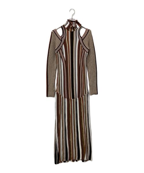 Mame Kurogouchi（マメクロゴウチ）mame kurogouchi (マメクロゴウチ) 長袖ワンピース ブラウン×ホワイト サイズ:1の古着・服飾アイテム