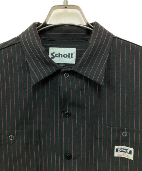 Schott（ショット）Schott (ショット) 半袖シャツ ブラック×レッド サイズ:Lの古着・服飾アイテム