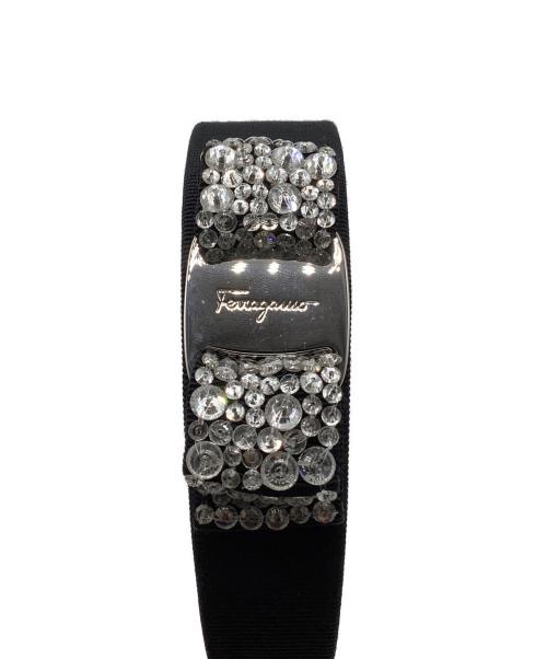 Salvatore Ferragamo（サルヴァトーレ フェラガモ）Salvatore Ferragamo (サルヴァトーレ フェラガモ) ビジューヴァラリボンカチューシャ ブラックの古着・服飾アイテム