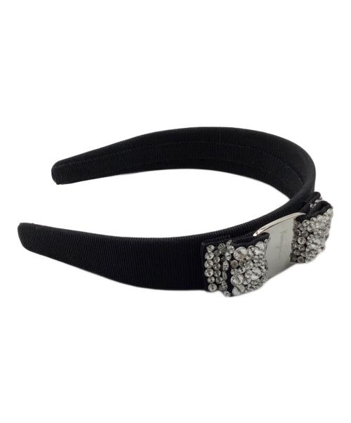 Salvatore Ferragamo（サルヴァトーレ フェラガモ）Salvatore Ferragamo (サルヴァトーレ フェラガモ) ビジューヴァラリボンカチューシャ ブラックの古着・服飾アイテム