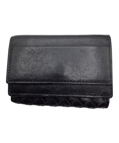 BOTTEGA VENETA（ボッテガベネタ）BOTTEGA VENETA (ボッテガベネタ) イントレチャート　3つ折り財布 ブラックの古着・服飾アイテム
