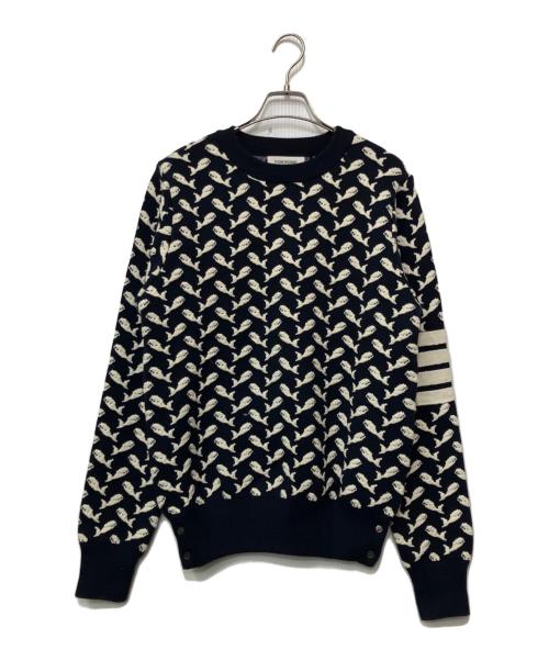 Thom Browne（トムブラウン）Thom Browne (トムブラウン) 厚手ニット ネイビー×ホワイト サイズ:1の古着・服飾アイテム