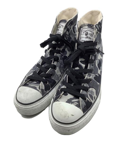 A BATHING APE（ア ベイシング エイプ）A BATHING APE (ア ベイシング エイプ) stussy (ステューシー) ハイカットスニーカー グレー×ブラック×ホワイト サイズ:27.5の古着・服飾アイテム