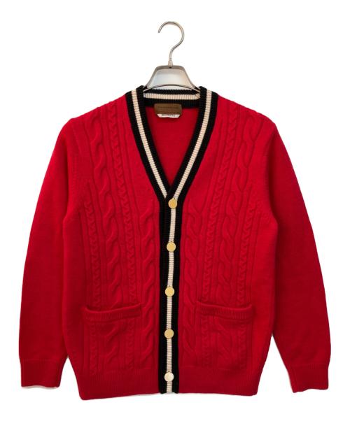 TOMORROW LAND tricot（トゥモローランド トリコ）TOMORROW LAND tricot (トゥモローランド トリコ) ウール ケーブルVネックチルデンカーディガン レッド×ブラック×ホワイト サイズ:Sの古着・服飾アイテム