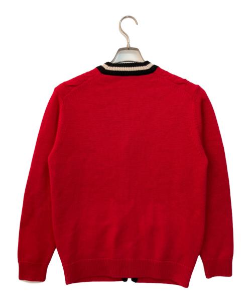 TOMORROW LAND tricot（トゥモローランド トリコ）TOMORROW LAND tricot (トゥモローランド トリコ) ウール ケーブルVネックチルデンカーディガン レッド×ブラック×ホワイト サイズ:Sの古着・服飾アイテム