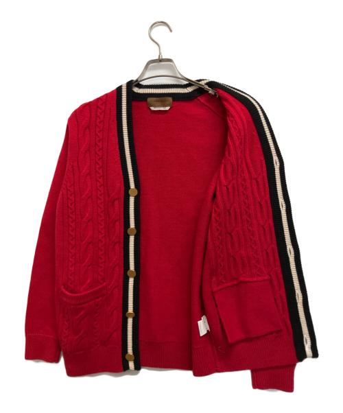 TOMORROW LAND tricot（トゥモローランド トリコ）TOMORROW LAND tricot (トゥモローランド トリコ) ウール ケーブルVネックチルデンカーディガン レッド×ブラック×ホワイト サイズ:Sの古着・服飾アイテム