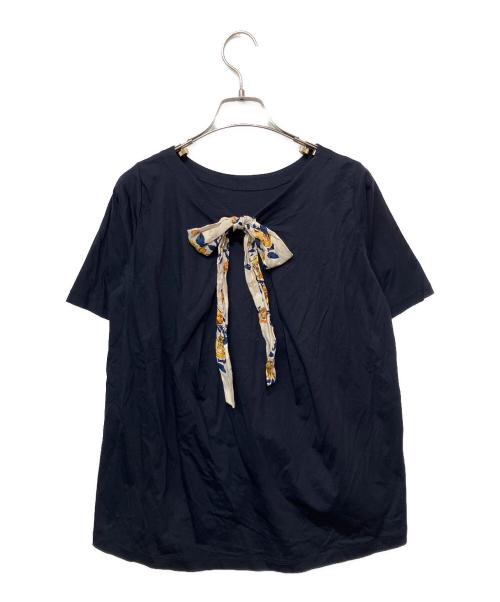 BURBERRY BLUE LABEL（バーバリー ブルー レーベル）BURBERRY BLUE LABEL (バーバリー ブルー レーベル) バックリボン半袖ブラウス ネイビー サイズ:38の古着・服飾アイテム