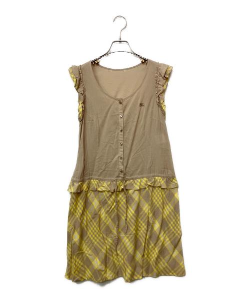 BURBERRY BLUE LABEL（バーバリー ブルー レーベル）BURBERRY BLUE LABEL (バーバリー ブルー レーベル) ノースリーブワンピース ベージュ×イエロー サイズ:38の古着・服飾アイテム