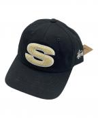 stussyステューシー）の古着「CHENILLE S LOW PRO CAP　キャップ」｜ブラック×ベージュ
