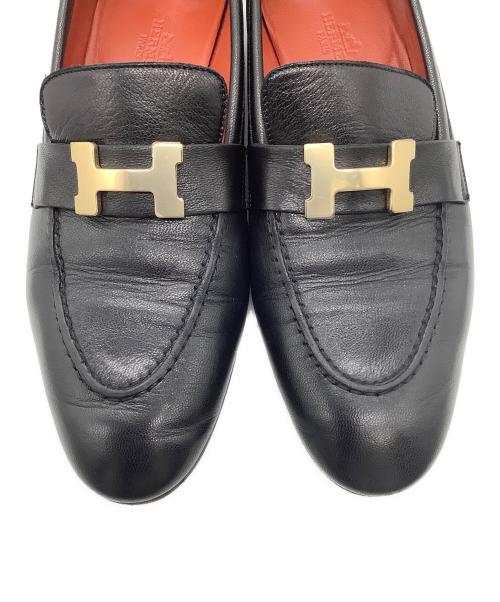 HERMES（エルメス）HERMES (エルメス) semelle cuir　モカシン パリ　ローファー ブラック サイズ:37　1/2の古着・服飾アイテム