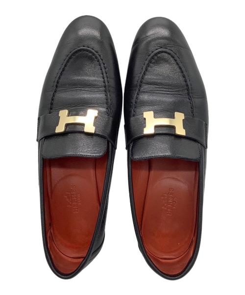 HERMES（エルメス）HERMES (エルメス) semelle cuir　モカシン パリ　ローファー ブラック サイズ:37　1/2の古着・服飾アイテム