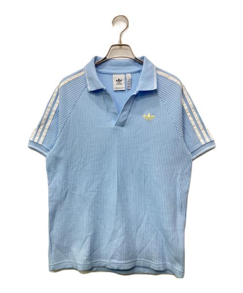 adidas（アディダス）adidas (アディダス) ワッフルニットポロシャツ スカイブルー サイズ:Lの古着・服飾アイテム