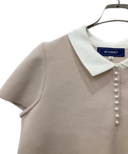 M'S GRACY（エムズグレイシー）M'S GRACY (エムズグレイシー) 半袖ワンピース ホワイト×ベージュ サイズ:40の古着・服飾アイテム