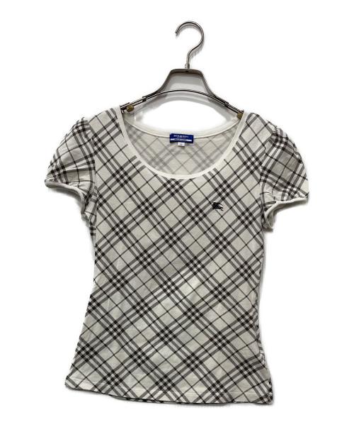BURBERRY BLUE LABEL（バーバリー ブルー レーベル）BURBERRY BLUE LABEL (バーバリー ブルー レーベル) 半袖Tシャツ ホワイト×ブラウン サイズ:38の古着・服飾アイテム
