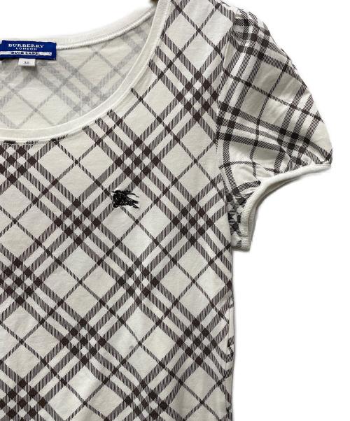 BURBERRY BLUE LABEL（バーバリー ブルー レーベル）BURBERRY BLUE LABEL (バーバリー ブルー レーベル) 半袖Tシャツ ホワイト×ブラウン サイズ:38の古着・服飾アイテム