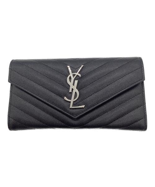 Saint Laurent Paris（サンローランパリ）Saint Laurent Paris (サンローランパリ) モノグラム・サンローラン　ラージフラップウォレット ブラックの古着・服飾アイテム
