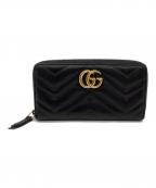 GUCCIグッチ）の古着「GGマーモント ジップアラウンドウォレット」｜ブラック×ゴールド