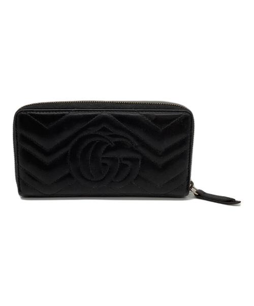GUCCI（グッチ）GUCCI (グッチ) GGマーモント ジップアラウンドウォレット ブラック×ゴールドの古着・服飾アイテム