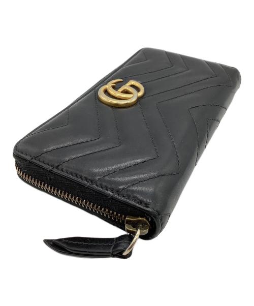 GUCCI（グッチ）GUCCI (グッチ) GGマーモント ジップアラウンドウォレット ブラック×ゴールドの古着・服飾アイテム