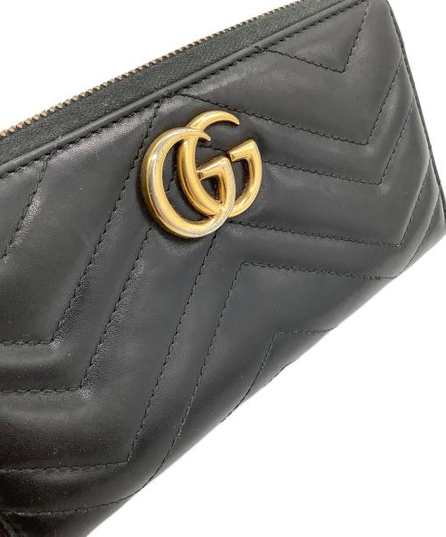 GUCCI（グッチ）GUCCI (グッチ) GGマーモント ジップアラウンドウォレット ブラック×ゴールドの古着・服飾アイテム