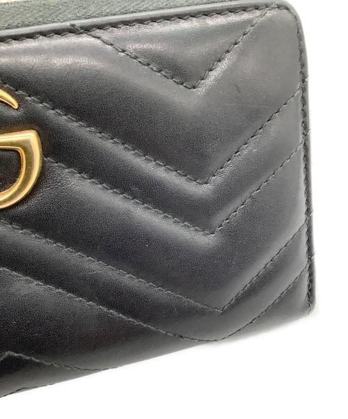GUCCI（グッチ）GUCCI (グッチ) GGマーモント ジップアラウンドウォレット ブラック×ゴールドの古着・服飾アイテム