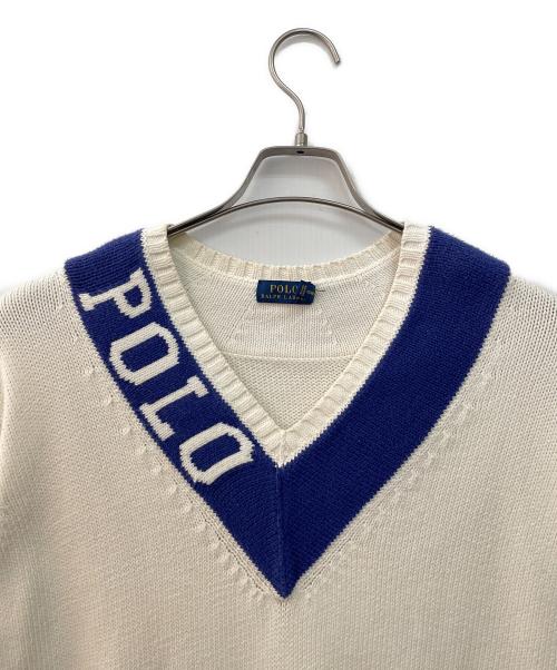 POLO RALPH LAUREN（ポロ・ラルフローレン）POLO RALPH LAUREN (ポロ・ラルフローレン) 厚手ニット ホワイト×ブルー サイズ:XSの古着・服飾アイテム