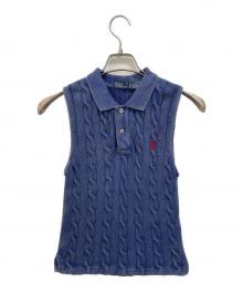 POLO RALPH LAUREN（ポロ・ラルフローレン）の古着「ケーブルニットノースリーブポロシャツ」｜ネイビー