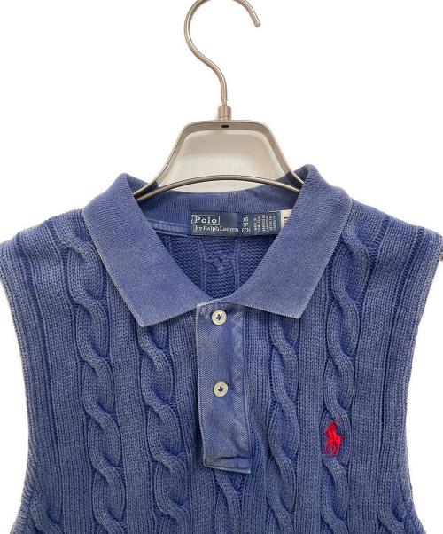 POLO RALPH LAUREN（ポロ・ラルフローレン）POLO RALPH LAUREN (ポロ・ラルフローレン) ケーブルニットノースリーブポロシャツ ネイビー サイズ:XSの古着・服飾アイテム
