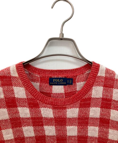 POLO RALPH LAUREN（ポロ・ラルフローレン）POLO RALPH LAUREN (ポロ・ラルフローレン) 半袖ニット ピンク×ホワイト サイズ:Sの古着・服飾アイテム