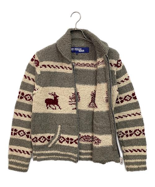 COMME des GARCONS JUNYA WATANABE MAN（コム デ ギャルソン ジュンヤ ワタナベ マン）COMME des GARCONS JUNYA WATANABE MAN (コムデギャルソンジュンヤワタナベマン) カウチンニットカーディガン グレー×アイボリー サイズ:Mの古着・服飾アイテム
