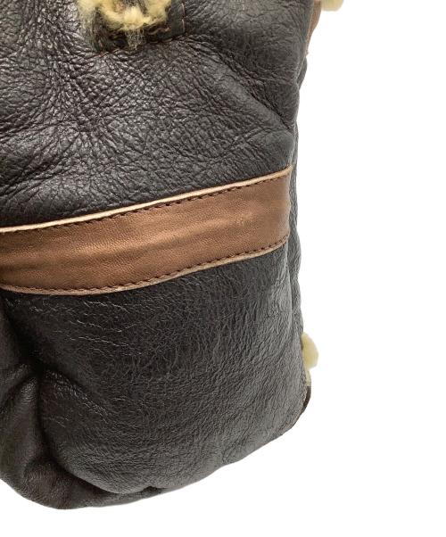 CHAPAL（シャパル）CHAPAL (シャパル) シープスキンボストンバッグ ブラック×ブラウンの古着・服飾アイテム