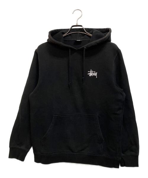 stussy（ステューシー）stussy (ステューシー) ロゴフーディ　プルオーバーパーカー ブラック サイズ:Mの古着・服飾アイテム