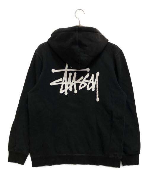 stussy（ステューシー）stussy (ステューシー) ロゴフーディ　プルオーバーパーカー ブラック サイズ:Mの古着・服飾アイテム