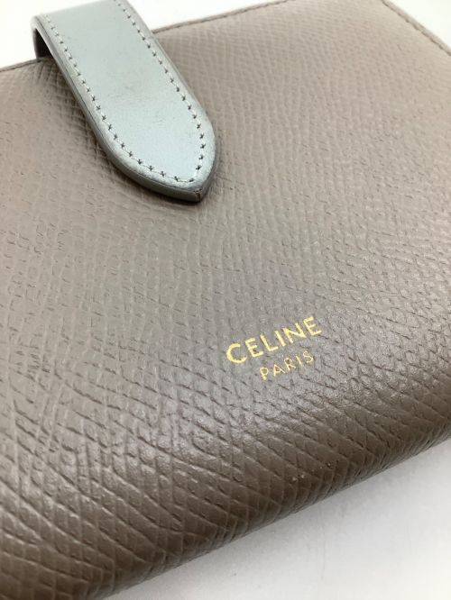 CELINE（セリーヌ）CELINE (セリーヌ) ミディアムストラップウォレット グレージュ×アイスブルーの古着・服飾アイテム