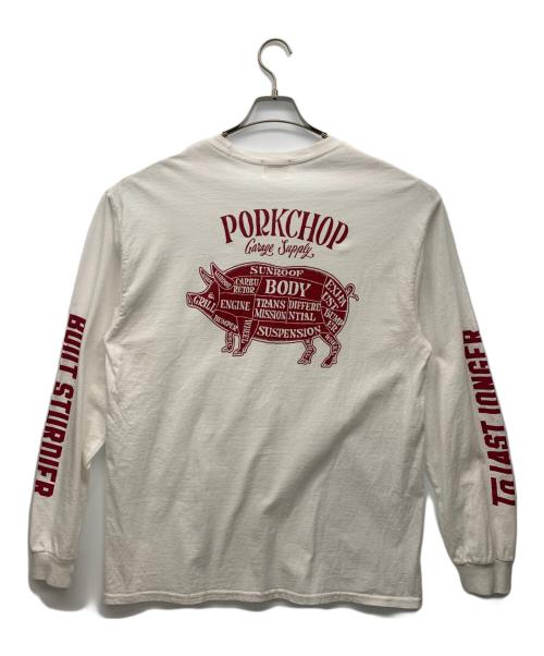 PorkChop（ポークチョップ）PORKCHOP (ポークチョップ) 長袖カットソー ホワイト サイズ:Lの古着・服飾アイテム