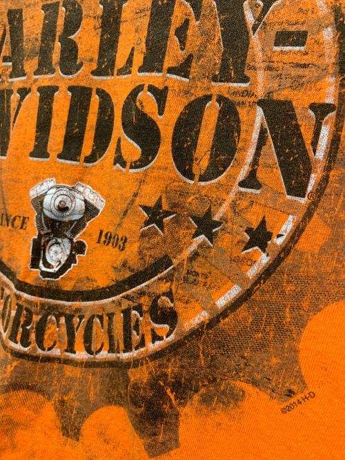 モーターTシャツ（モーターTシャツ）モーターTシャツ (モーターTシャツ) [古着]HARLEY-DAVIDSON モーターTシャツ オレンジ サイズ:2XLの古着・服飾アイテム